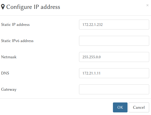 Einstellungen für IP Addresse in XenOrchestra