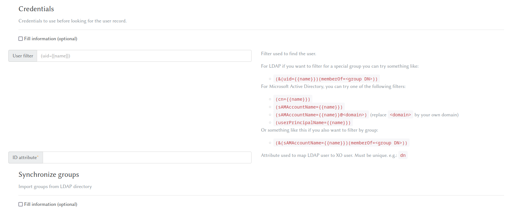 LDAP Einstellungen in XenOchestra